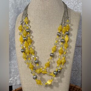 JULES B. Yellow Silver Chain Crystal Beaded Statement Necklace
